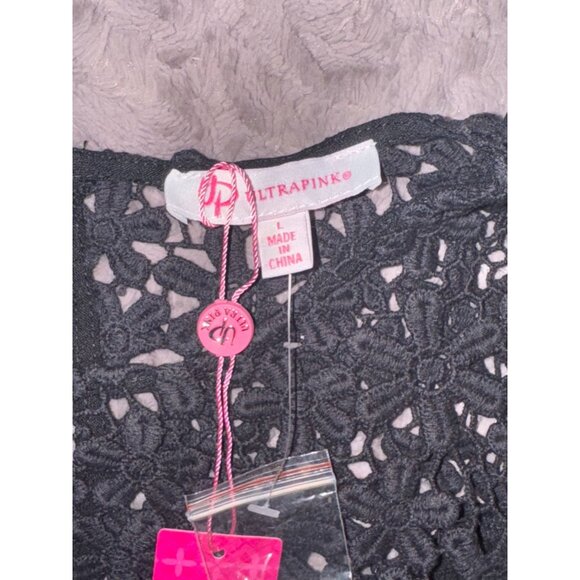 Ultrapink Black Lace Trim Blouse Size L with Tags - Picture 3 of 9